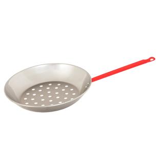 Sarten para castañas con mango rojo