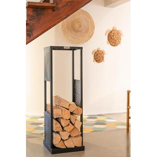 Soporte esencial para leña, recto, negro.
