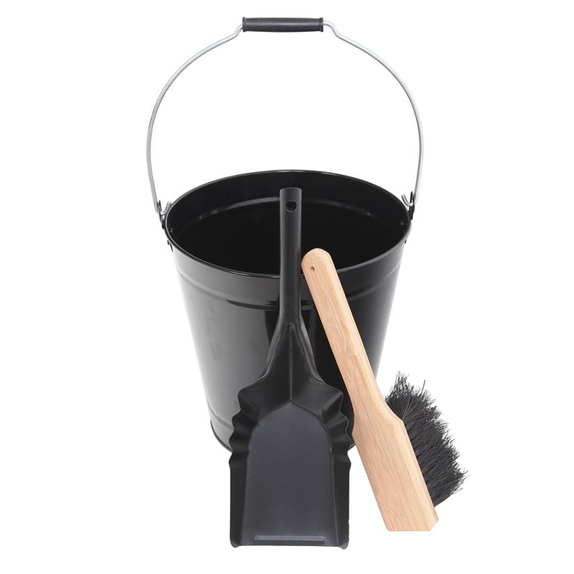 Conjunto cubo + pala + cepillo negro & madera