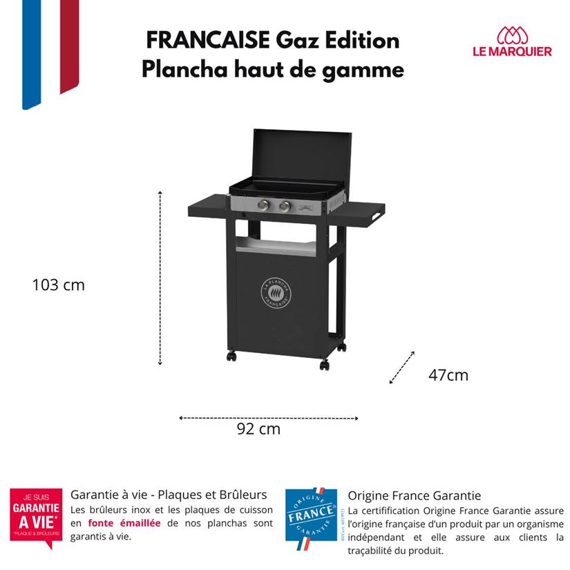 LA PLANCHA FRANCAISE de gas 250 edición - Dúo Tapa, carrito, especiero y cortina incluidos