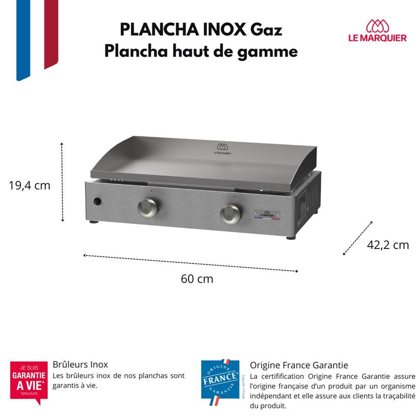 Plancha de acero inoxidable de gas 260