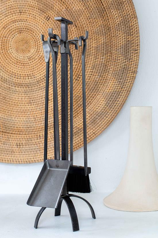 Original Tripod Fireplace Tool Set, Varnished Steel