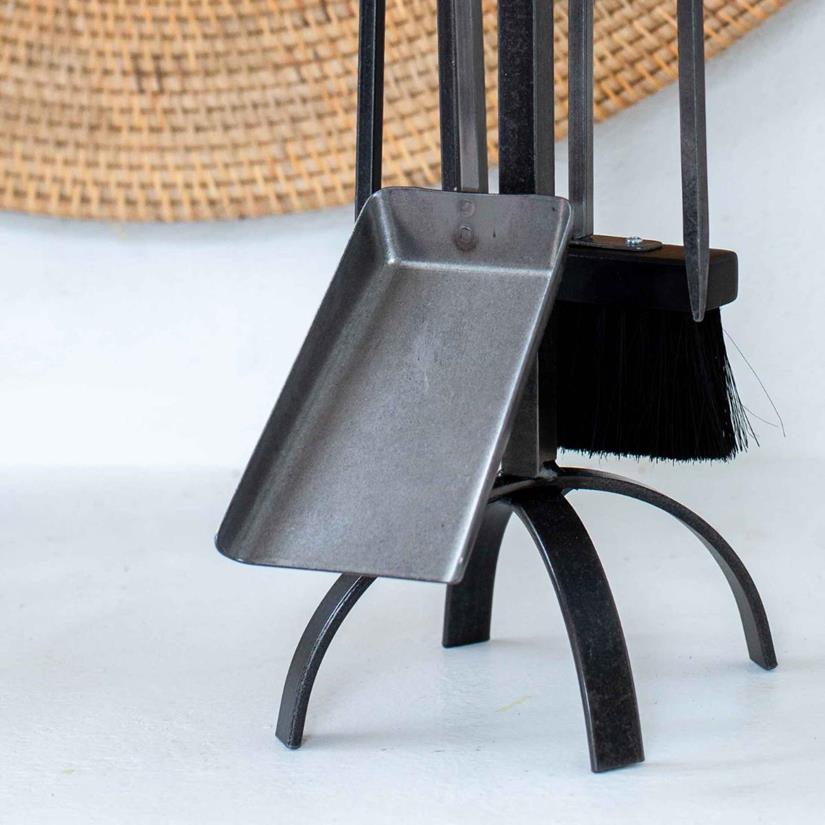 Original Tripod Fireplace Tool Set, Varnished Steel